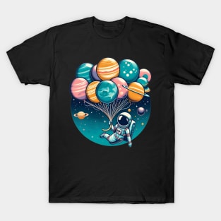 Funny Astronaut Space Balloon Planet Solar System Design T-Shirt